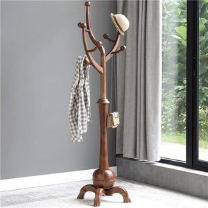 Coat Rack Freestanding Wood Tree Rack with 8 Hooks,160lbs (Walnut Brown)
